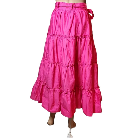 NWT Jason Wu pink cotton teired ruffle belted maxi skirt. Front slit. Large - Picture 11 of 16